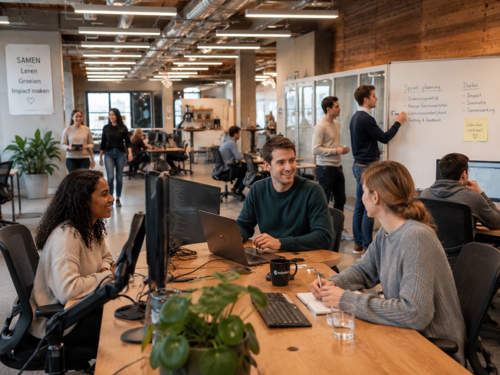 Het EduZicht team werkt samen aan sprintplanning en nieuwe functionaliteiten — samen bouwen met scholen.